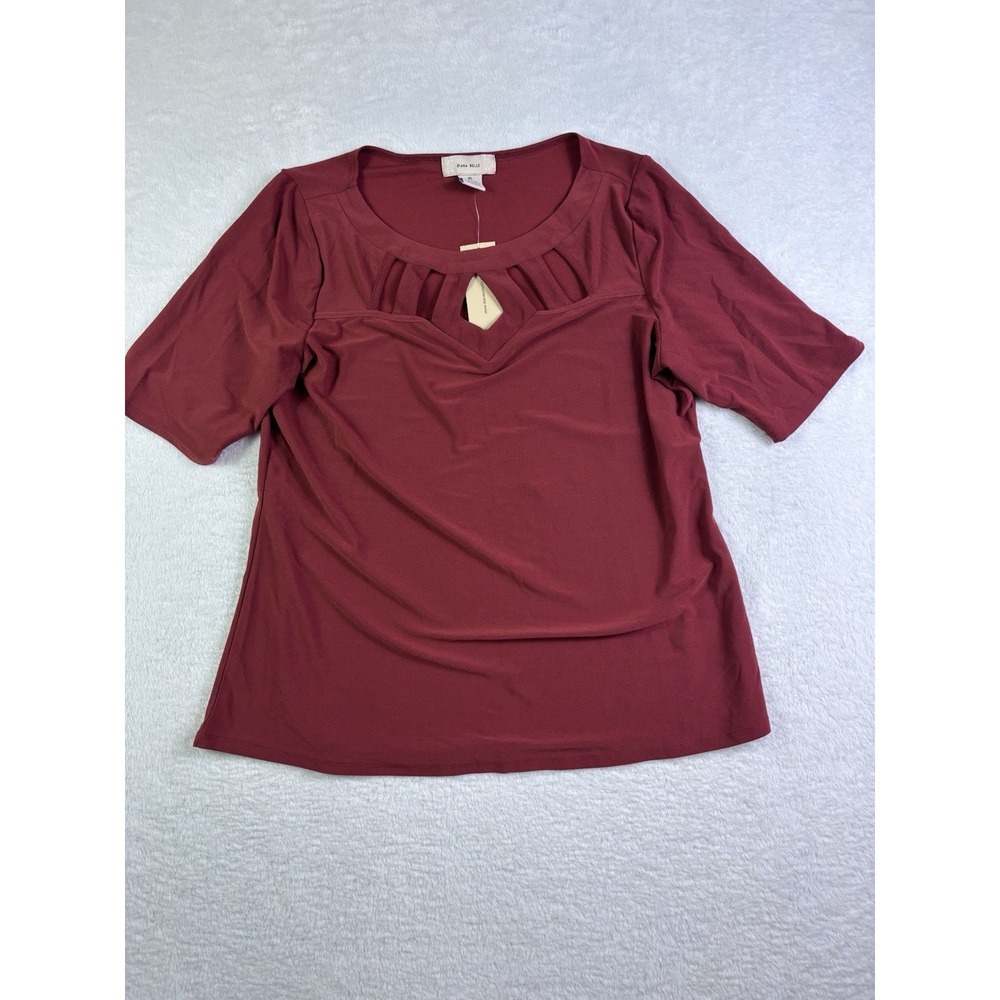 NWT Diana Belle Top Blouse Red Faux Diamond Criss Cross Neck Christmas Size XL